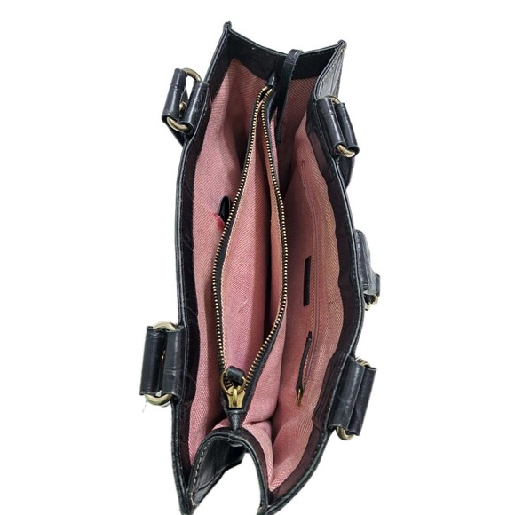 Dooney Bourke Black Crocodile Embossed Leather Logo Lock Hobo Bag Tote Alligator - Picture 8 of 14